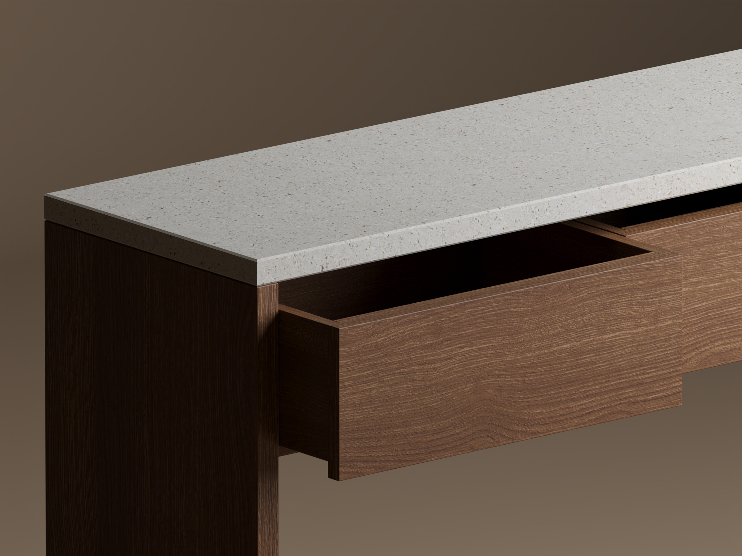 Enter - wooden sideboard with a Portuguese Lioz stone - drawer detail