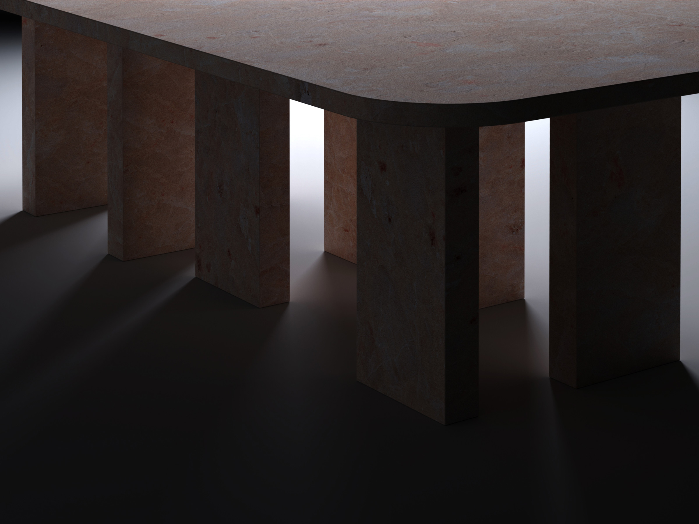 BRUT table made of Portuguese Estremoz marble -detail of the legs in backlight