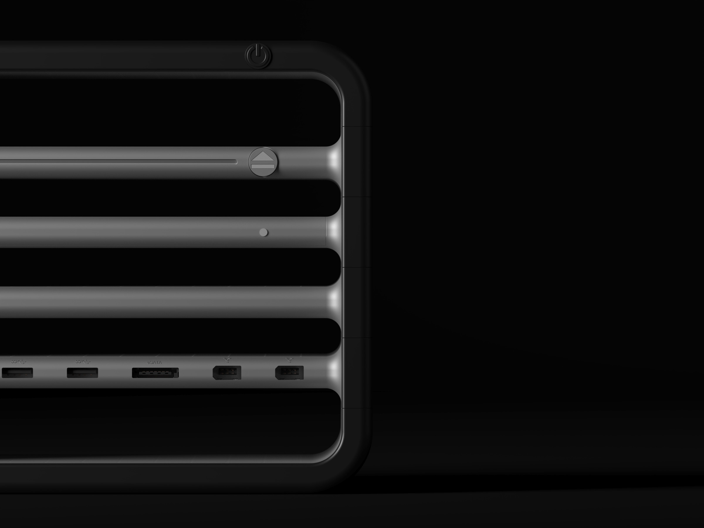 Mod - modular computer - detail view with on off button and ports