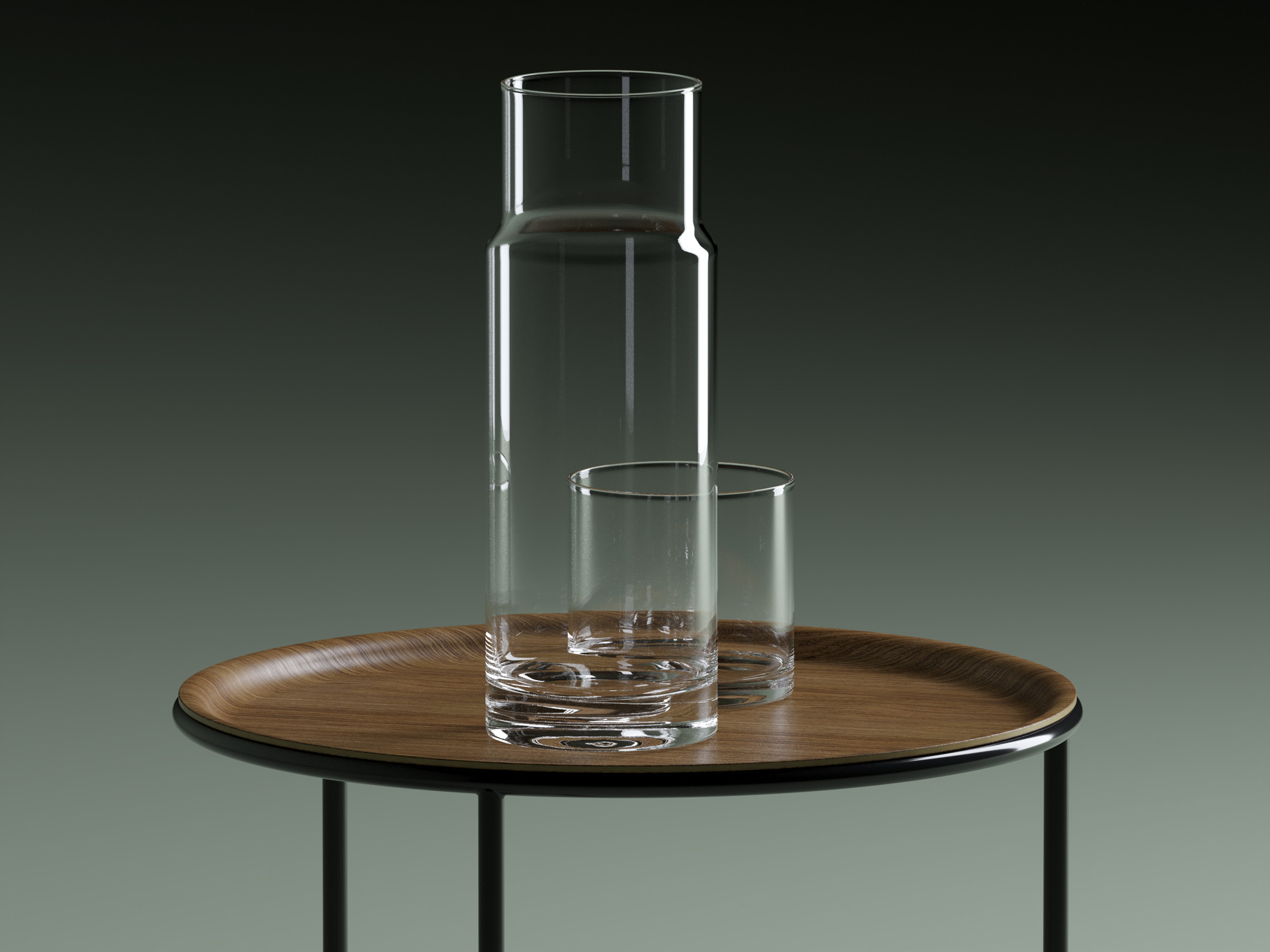 Serve - a small coffee table with a jug of water and a glass cup