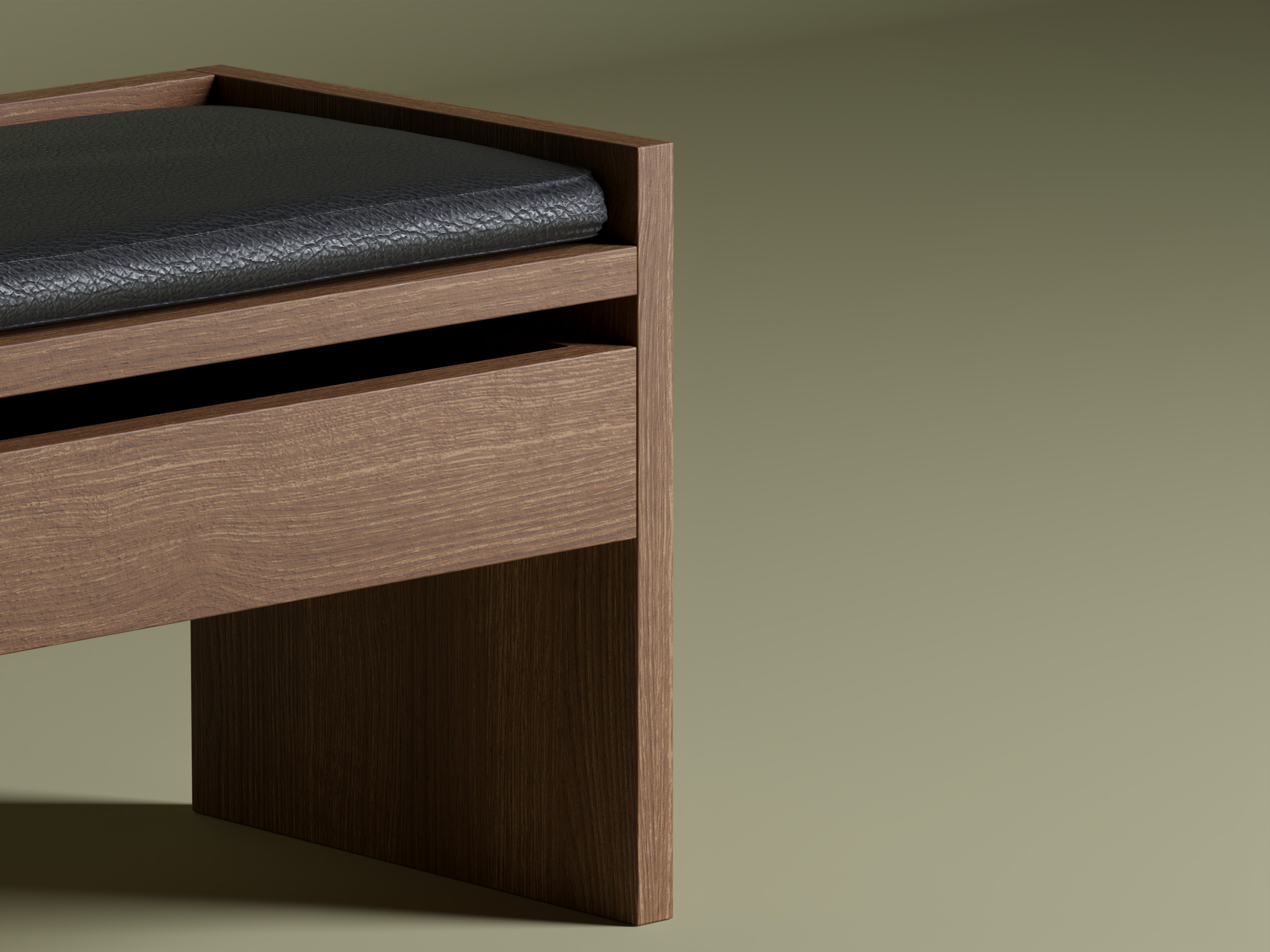 Sit - small wooden bench with a pillow and a drawer - details